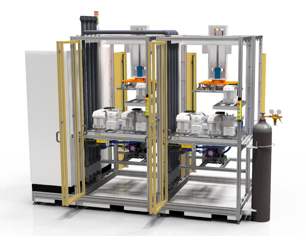 Vorderansicht vom Pumpenstand und Massenspektrometer